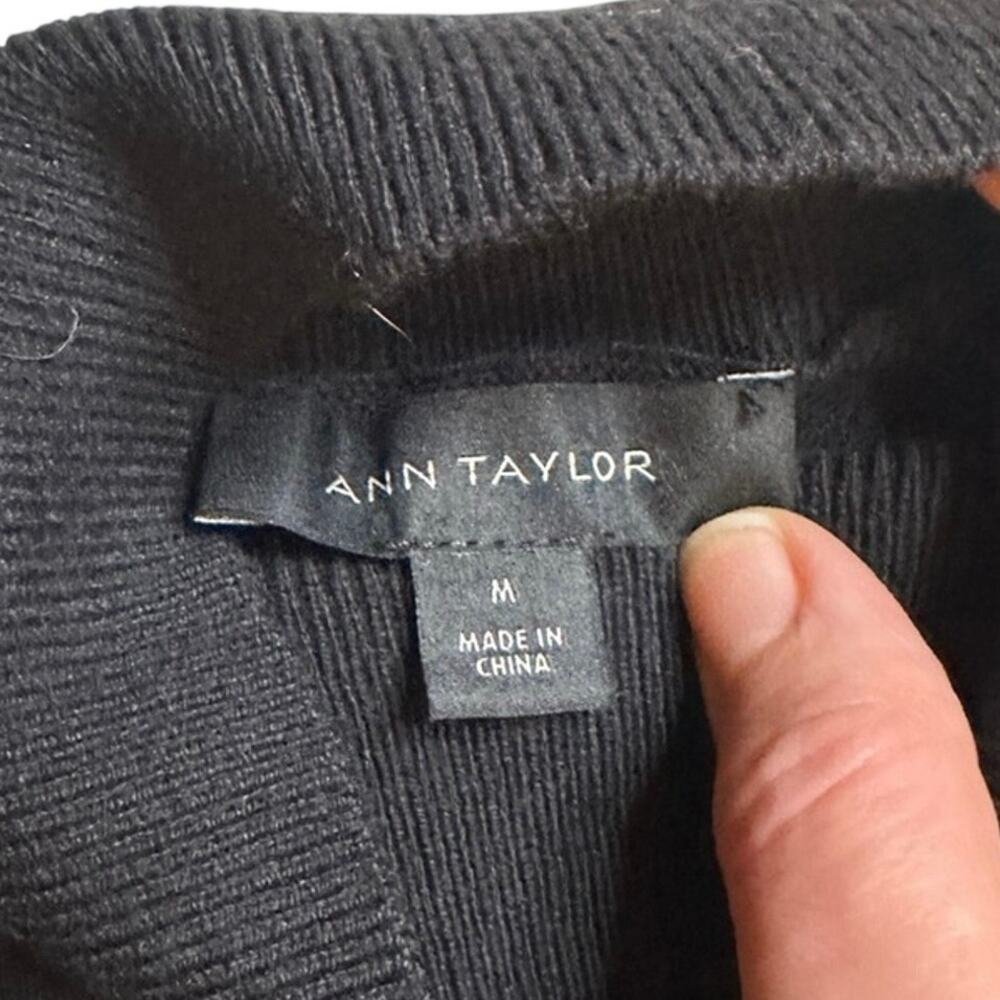 Ann Taylor Black Mock Neck Sweater Gold Button Quiet Luxury Parisian Chic - Picture 4 of 8